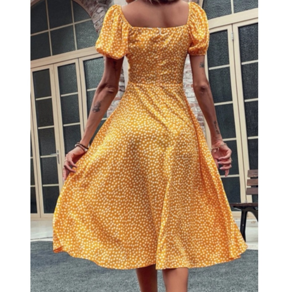 Boho polka dots puff sleeve slit thigh dress - Picture 9 of 16